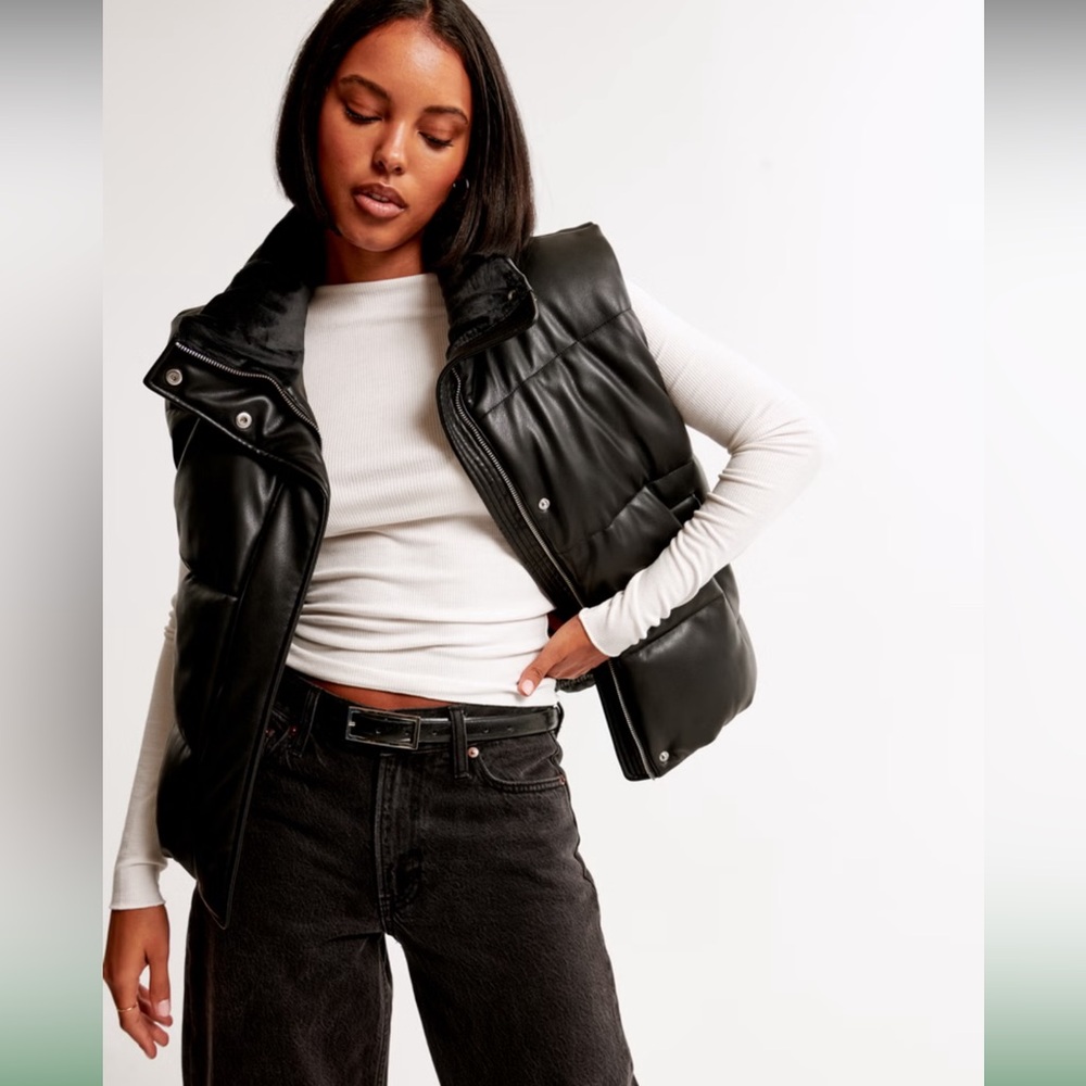 Black Quilted Faux-Leather Puffer Vest - Women's Jacket